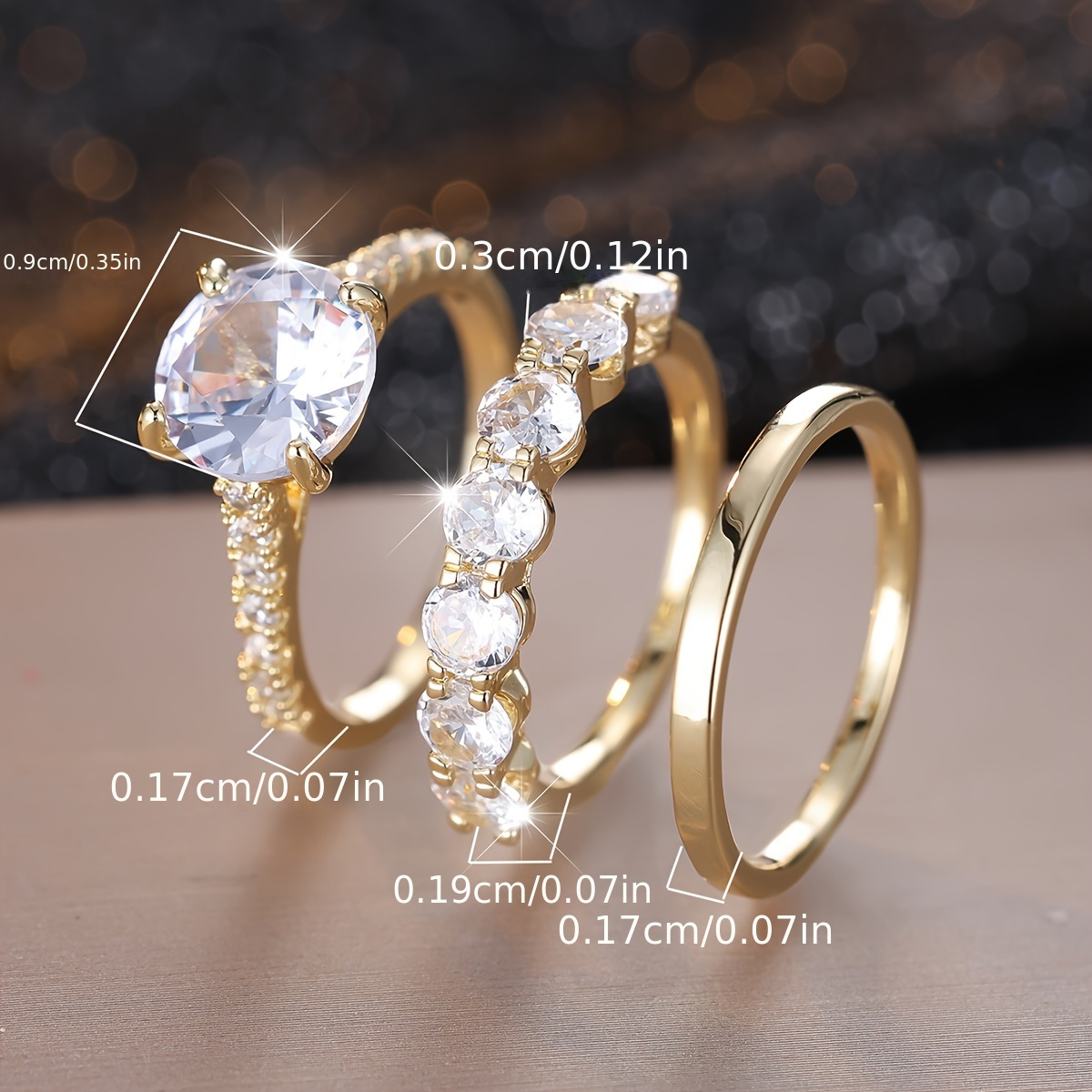 3-Piece Women's Ring Set Four Prong CZ Classic Style Faux Jewelry